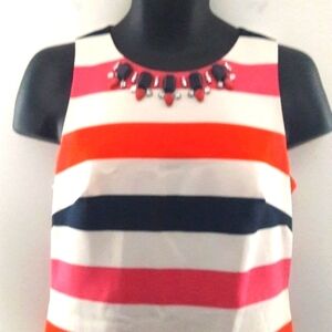 Striped Dress w/ Bejeweled Neckline, Size 8